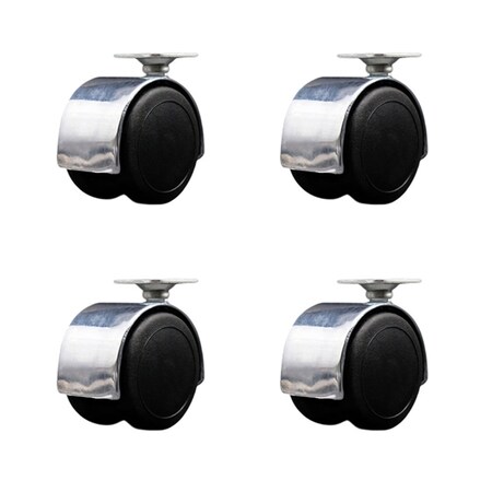 Service Caster 2'' Floor Safe Chrome Hooded Twin Wheel Caster Top Plate , 4PK SCC-TP02S50D-NYU-BC-4